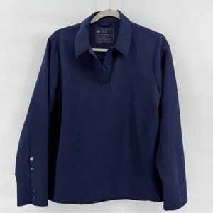 FIGS Navy Long-Sleeve Polo Shirt S